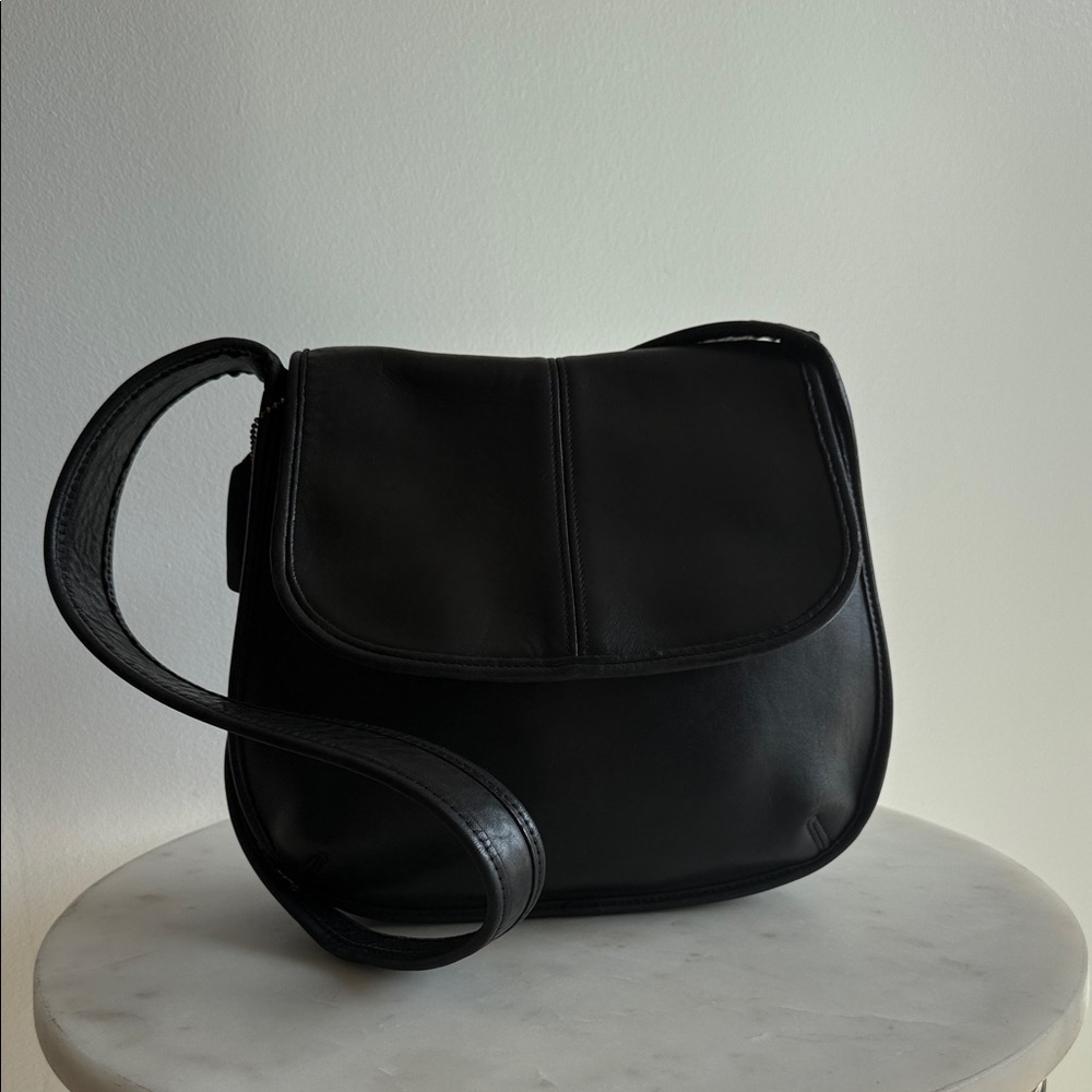 RARE Coach Ergo Flap 9034 Black Leather L Vintage 1997 Crossbody Shoulder Bag
